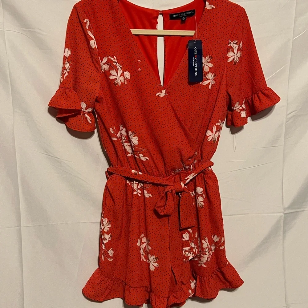 Sz S Ruffles & Floral & Dots Faux Wrap Front Challis Romper NWT - Picture 1 of 16